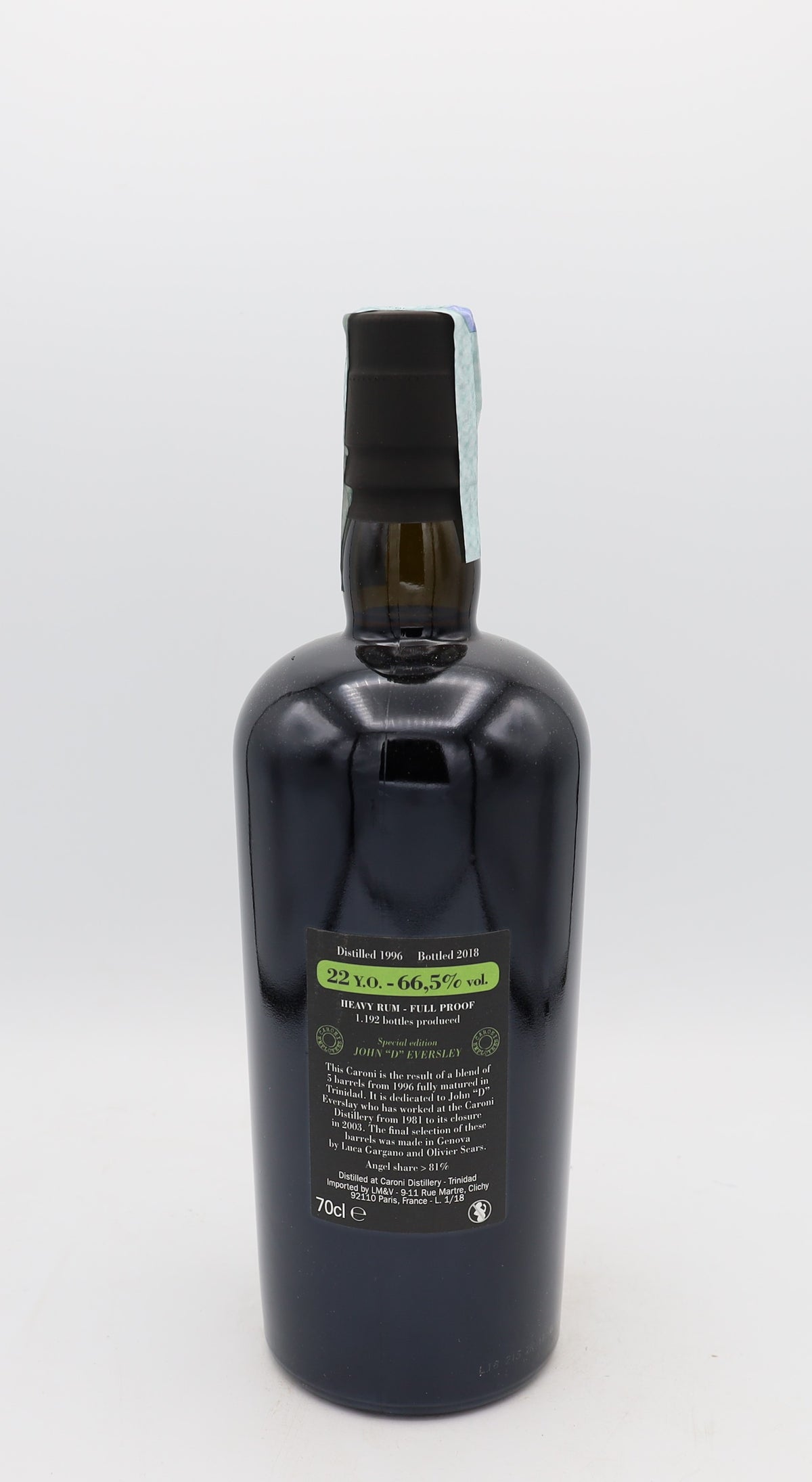 A Caroni 1996 Rum Special Edition John D. Eversley, 22 years old, presented in a collector’s box – rare aged Caribbean rum with rich, complex flavors.