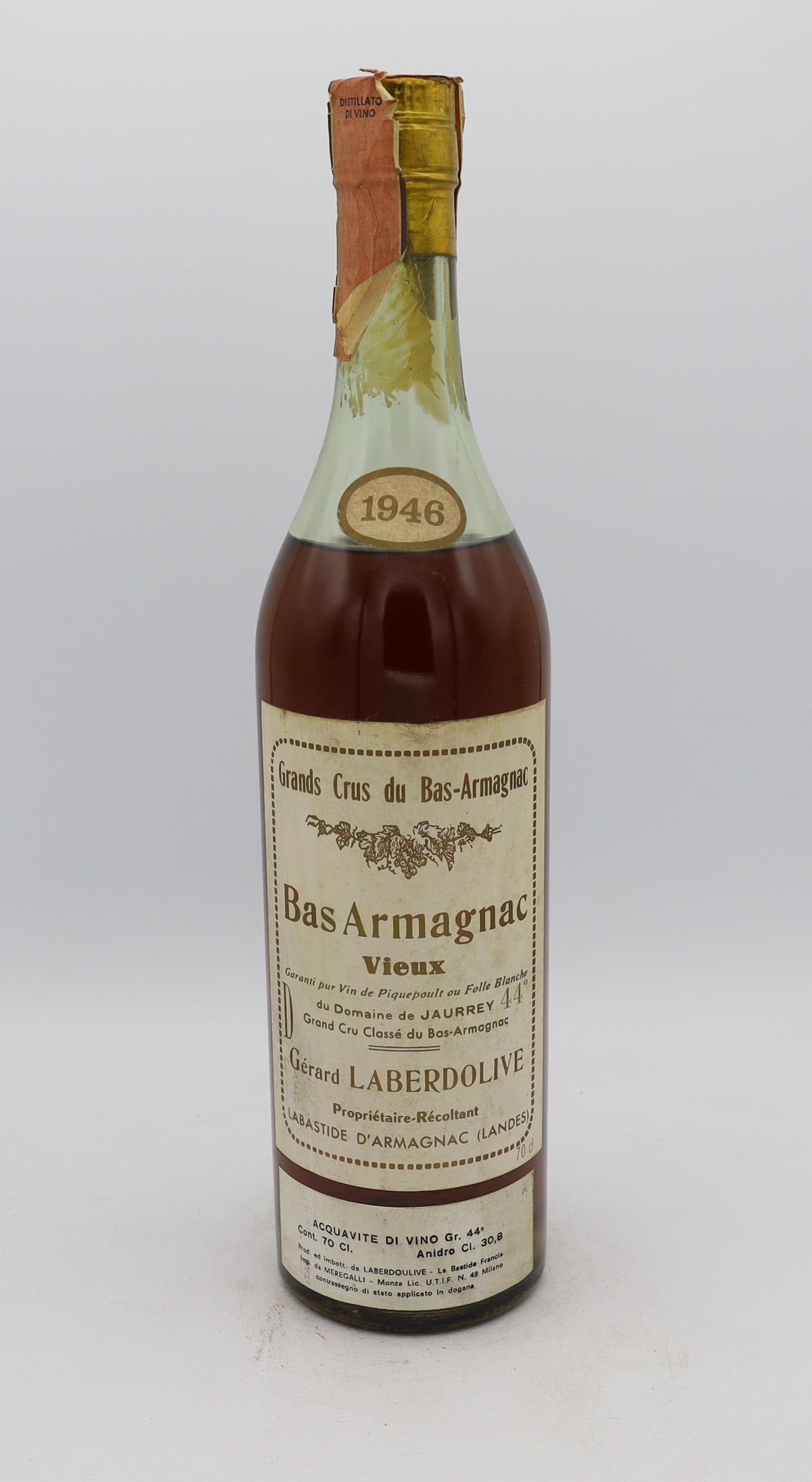 Laberdolive Bas-Armagnac Vintage 1946, Reserved Treasures Club edition – exceptionally rare vintage brandy with rich, complex flavors, perfect for collectors.