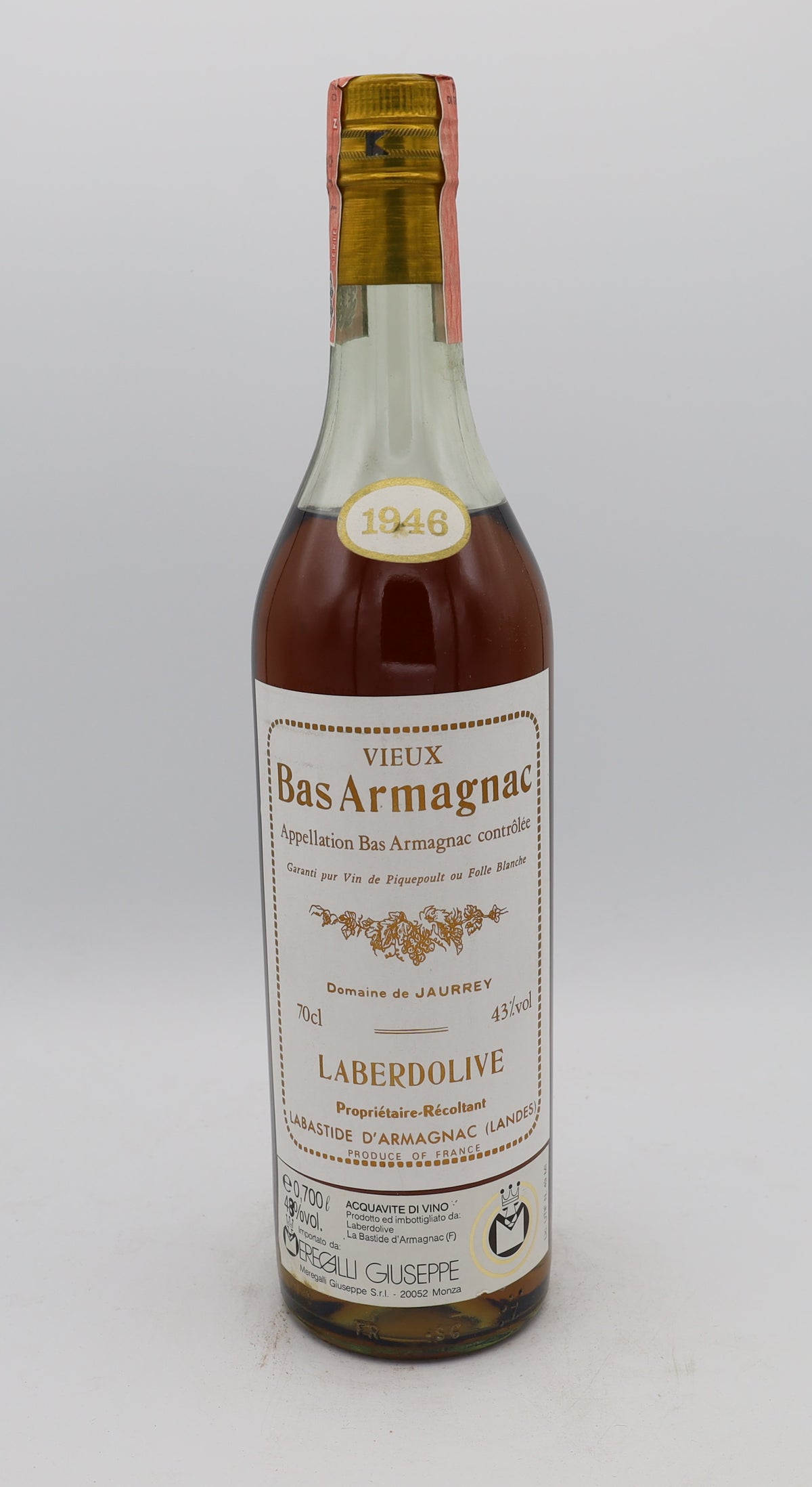 Laberdolive Bas-Armagnac Vintage 1946, Reserved Treasures Club edition – exceptionally rare vintage brandy with rich, complex flavors, perfect for collectors.