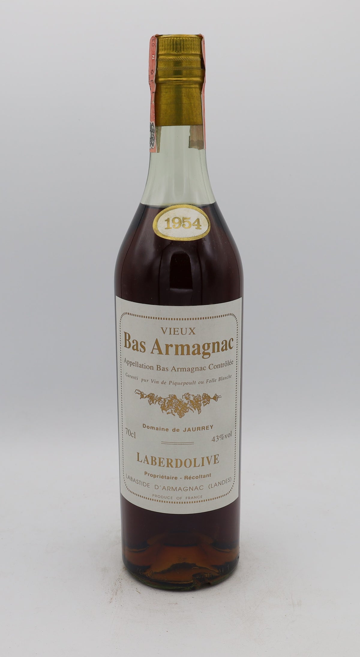Laberdolive Bas-Armagnac Vintage 1954, Reserved Treasures Club edition – exceptionally rare vintage brandy with rich, complex flavors, perfect for collectors.