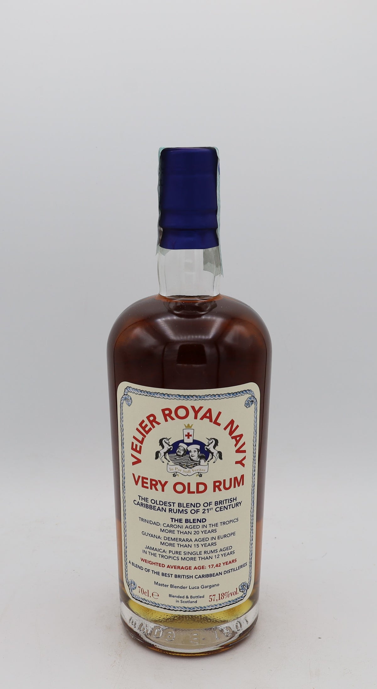 A Royal Navy Rum Very Old Luca Gargano, Reserved Treasures Club edition, presented in a collector’s box – rare aged rum with rich, complex flavors.