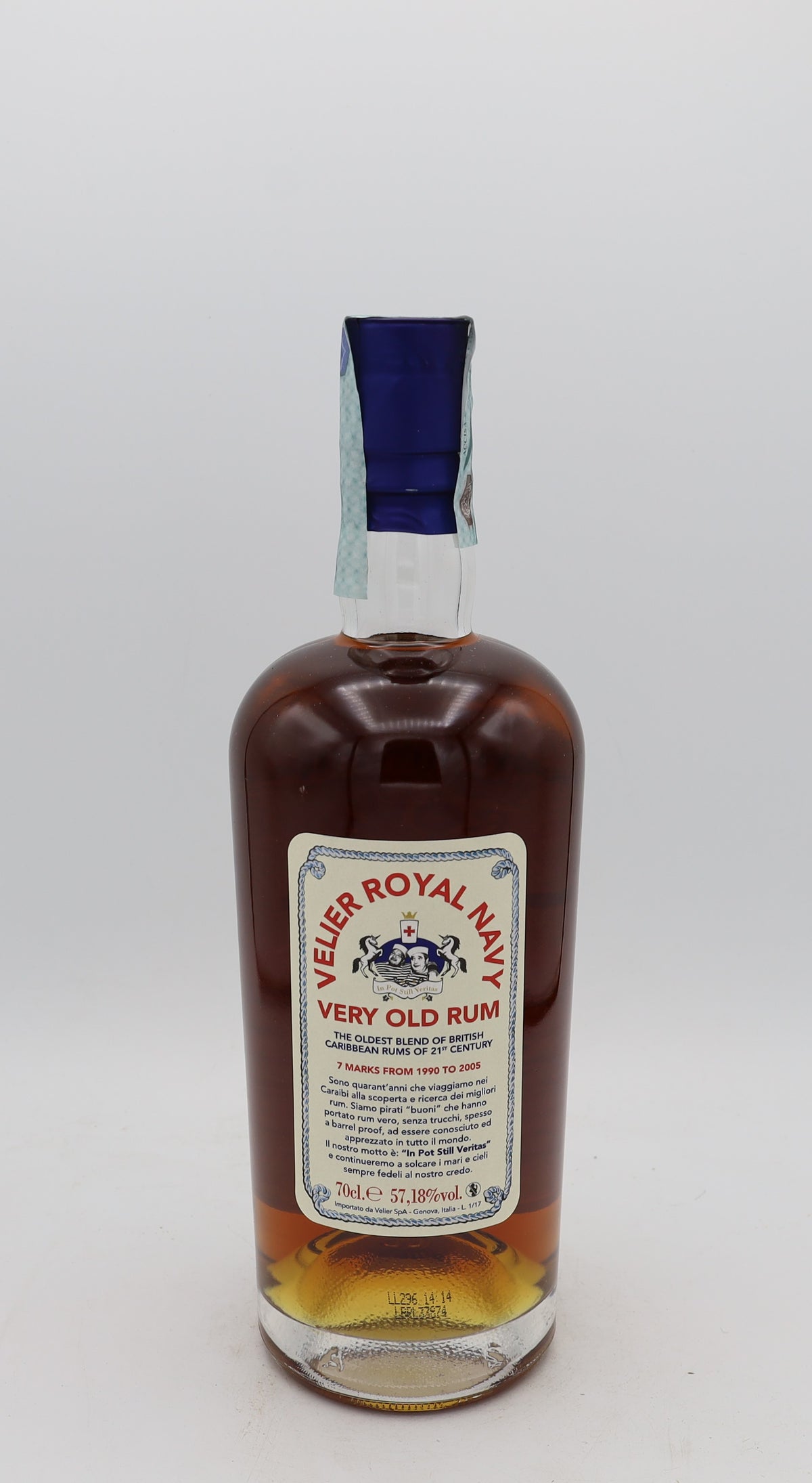 A Royal Navy Rum Very Old Luca Gargano, Reserved Treasures Club edition, presented in a collector’s box – rare aged rum with rich, complex flavors.
