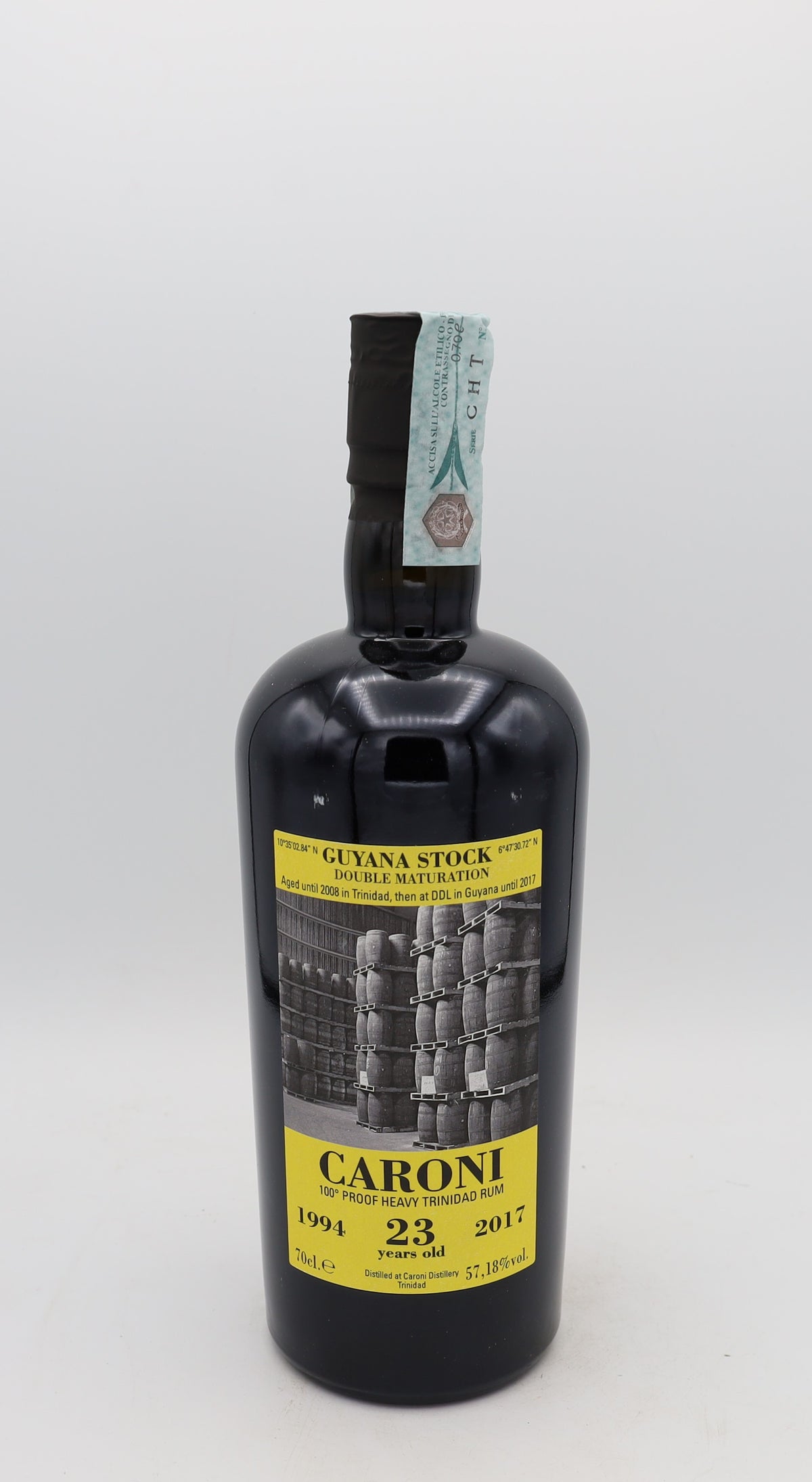A Caroni Rum 1994 Guyana Stock, 23 years old, Reserved Treasures Club edition, presented in a collector’s box – rare aged Caribbean rum with rich, layered flavors.