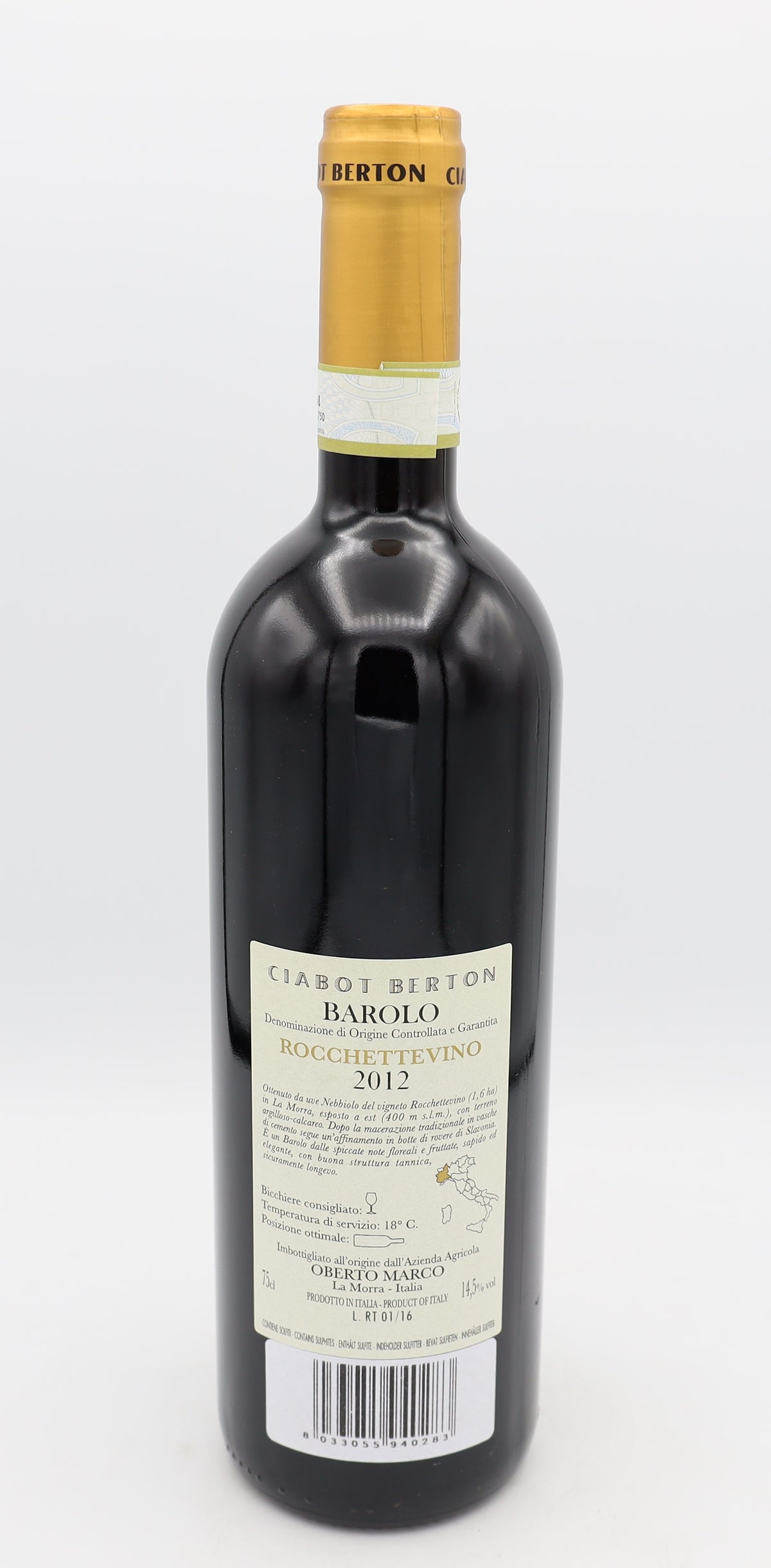 Ciabot Berton Rocchettevino Vintage 2012 Barolo Piemonte DOCG – premium Italian red wine with rich, complex flavors and elegant structure.