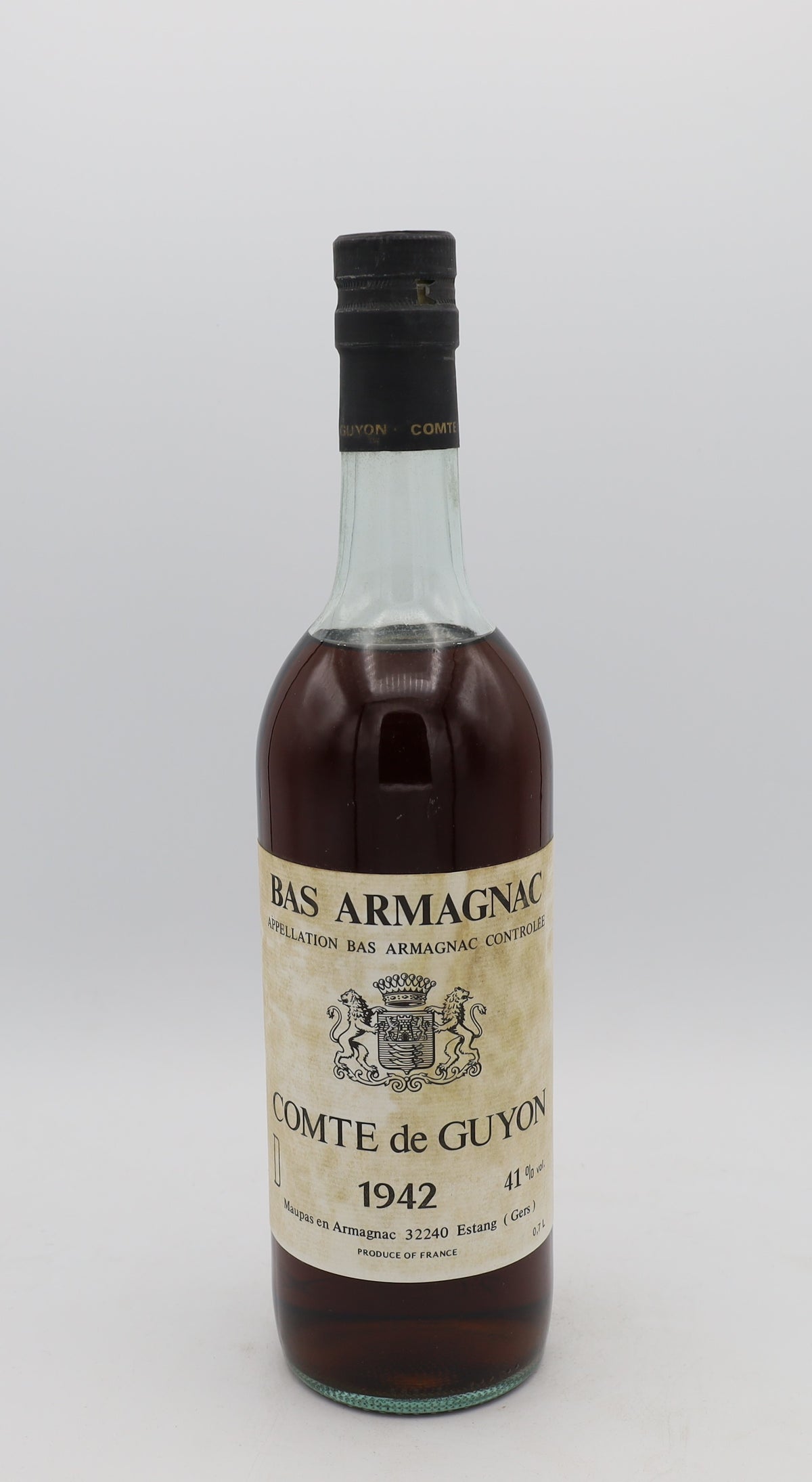 Comte de Guyon Bas-Armagnac Vintage 1942, Reserved Treasures Club edition – exceptionally rare vintage brandy with rich, complex flavors, perfect for collectors.