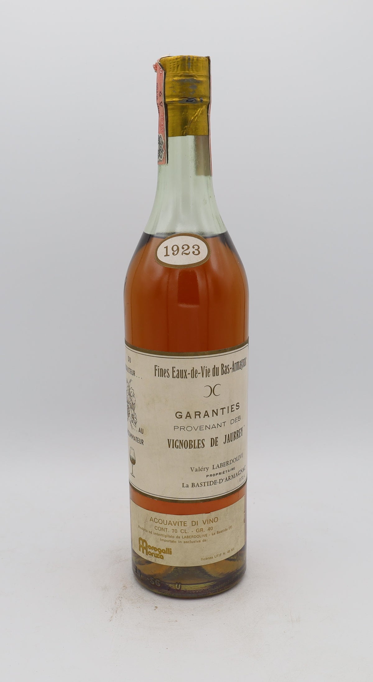 Laberdolive Bas-Armagnac Vintage 1923, Reserved Treasures Club edition – exceptionally rare vintage brandy with rich, complex flavors, perfect for collectors.
