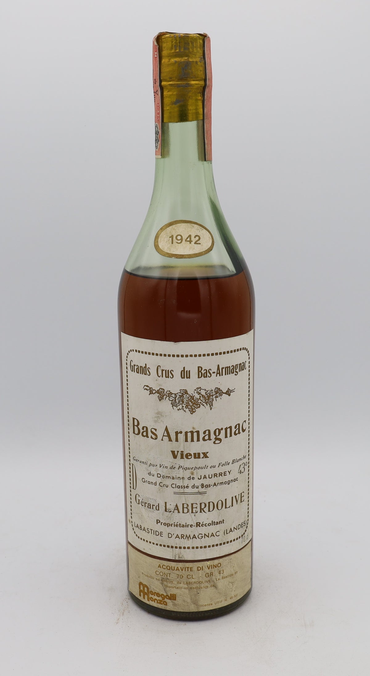 Laberdolive Bas-Armagnac Vintage 1942, Reserved Treasures Club edition – exceptionally rare vintage brandy with rich, complex flavors, perfect for collectors.