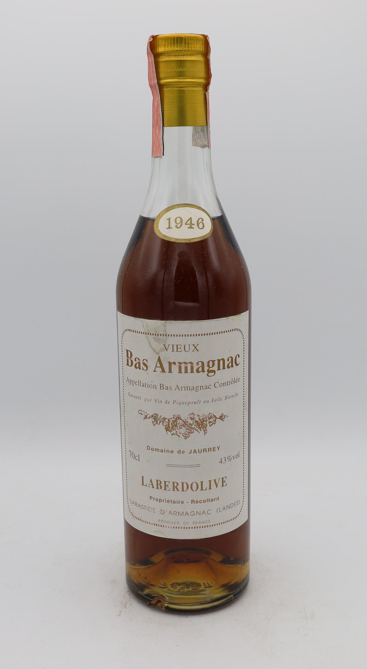 Laberdolive Bas-Armagnac Vintage 1946, Reserved Treasures Club edition – exceptionally rare vintage brandy with rich, complex flavors, perfect for collectors.