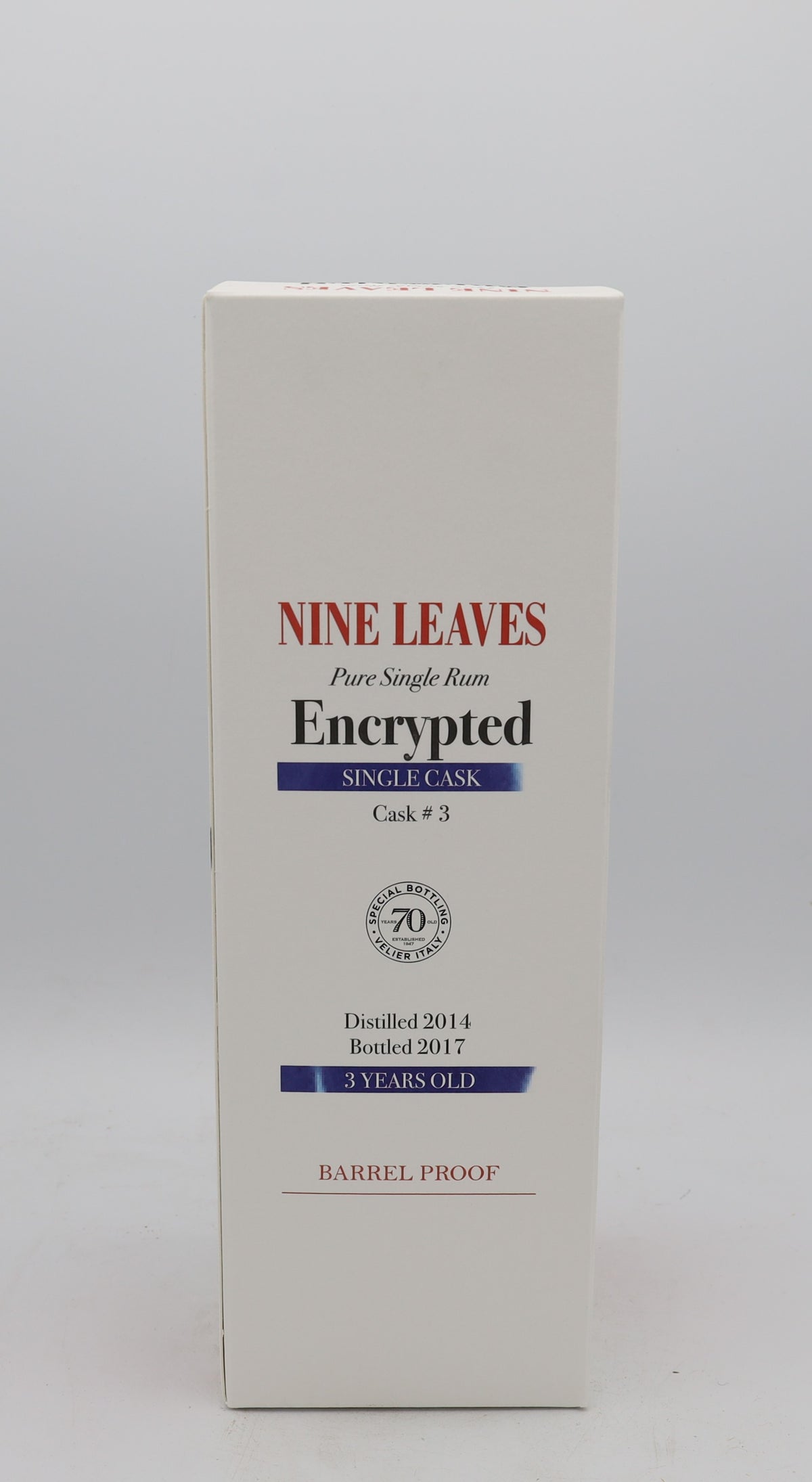 A Nine Leaves 2014 Pure Single Rum, 3 years old, presented in a Vélier collector’s box – rare aged rum with delicate, complex flavors.