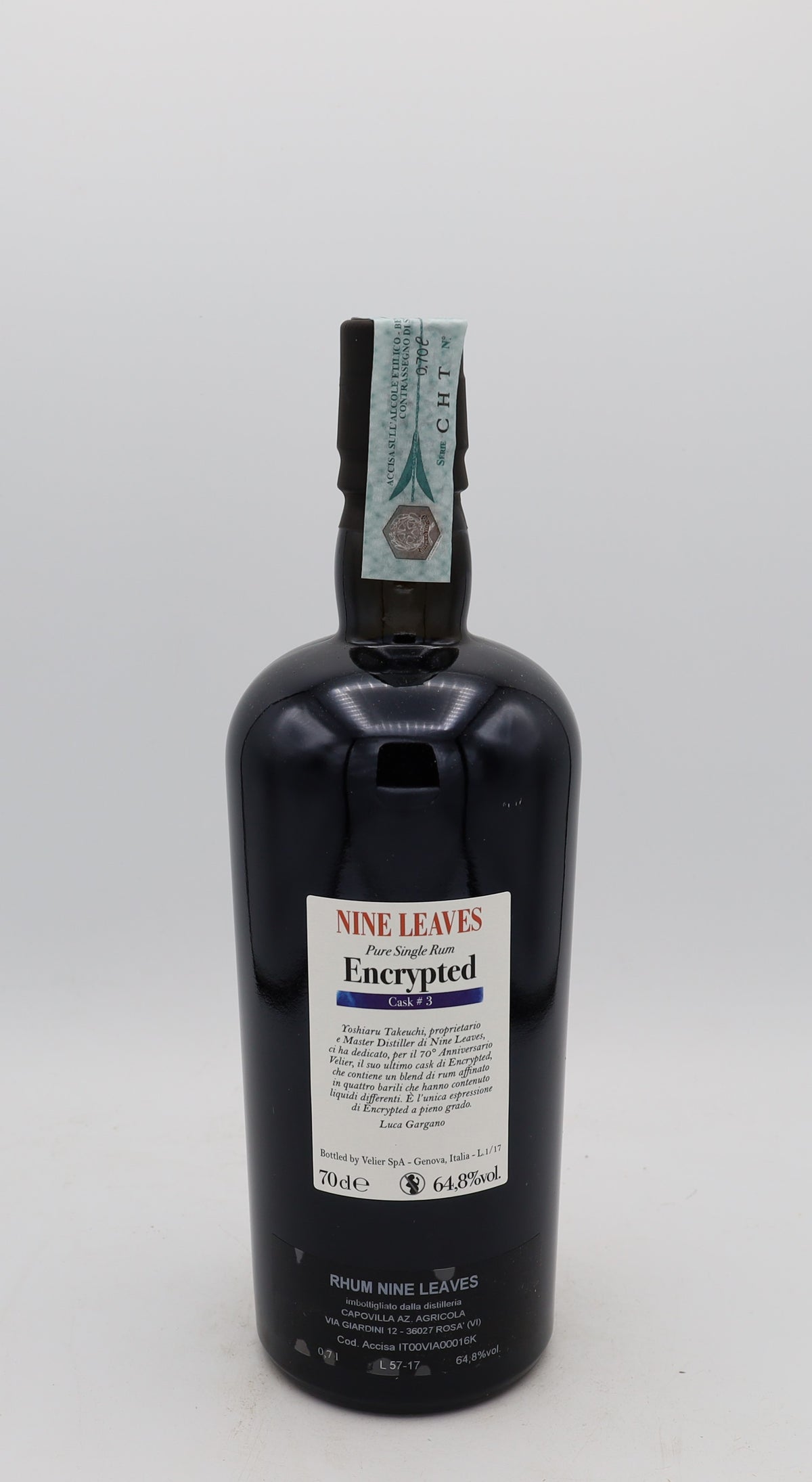 A Nine Leaves 2014 Pure Single Rum, 3 years old, Vélier edition, presented in a collector’s box – rare aged rum with delicate, complex flavors.